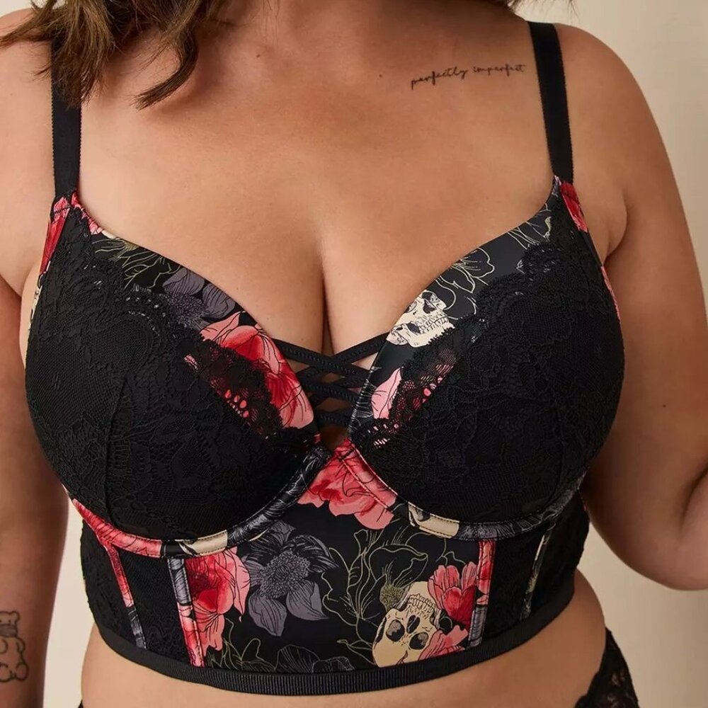 NWOT Torrid XO Plunge Push-Up Bra Skull Pattern Size 42D
